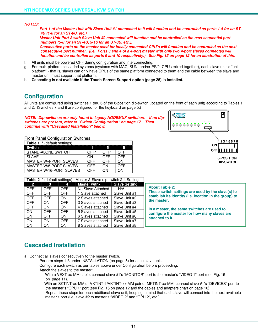 Network Technologies ST-xU operation manual Configuration, Cascaded Installation 