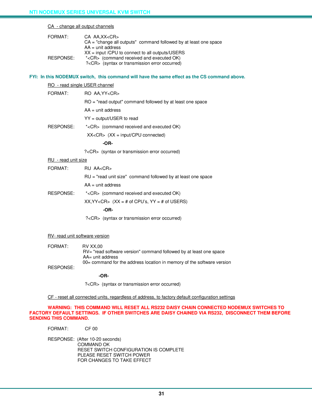 Network Technologies ST-xU operation manual Format RU Aacr 