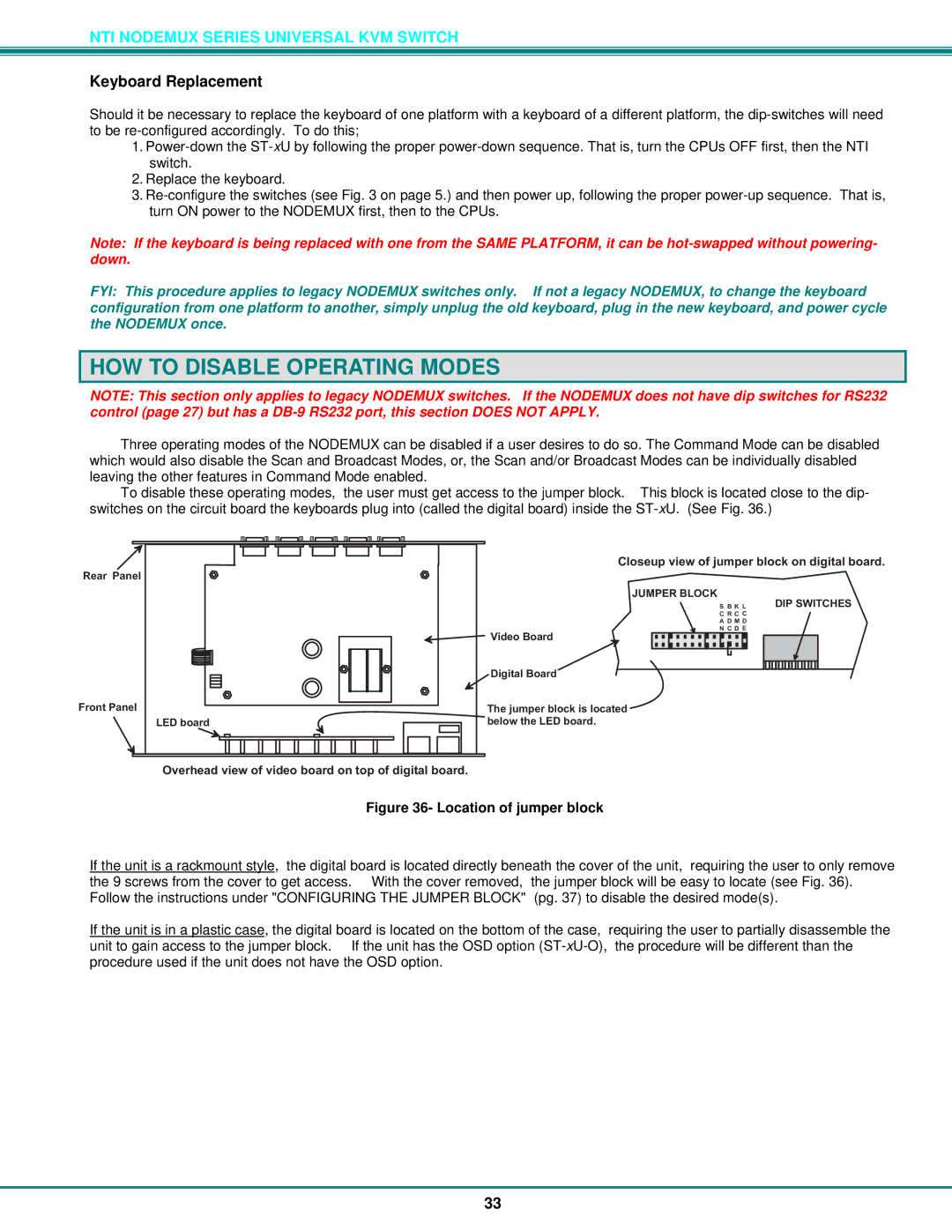 Network Technologies ST-xU operation manual HOW to Disable Operating Modes, Location of jumper block 