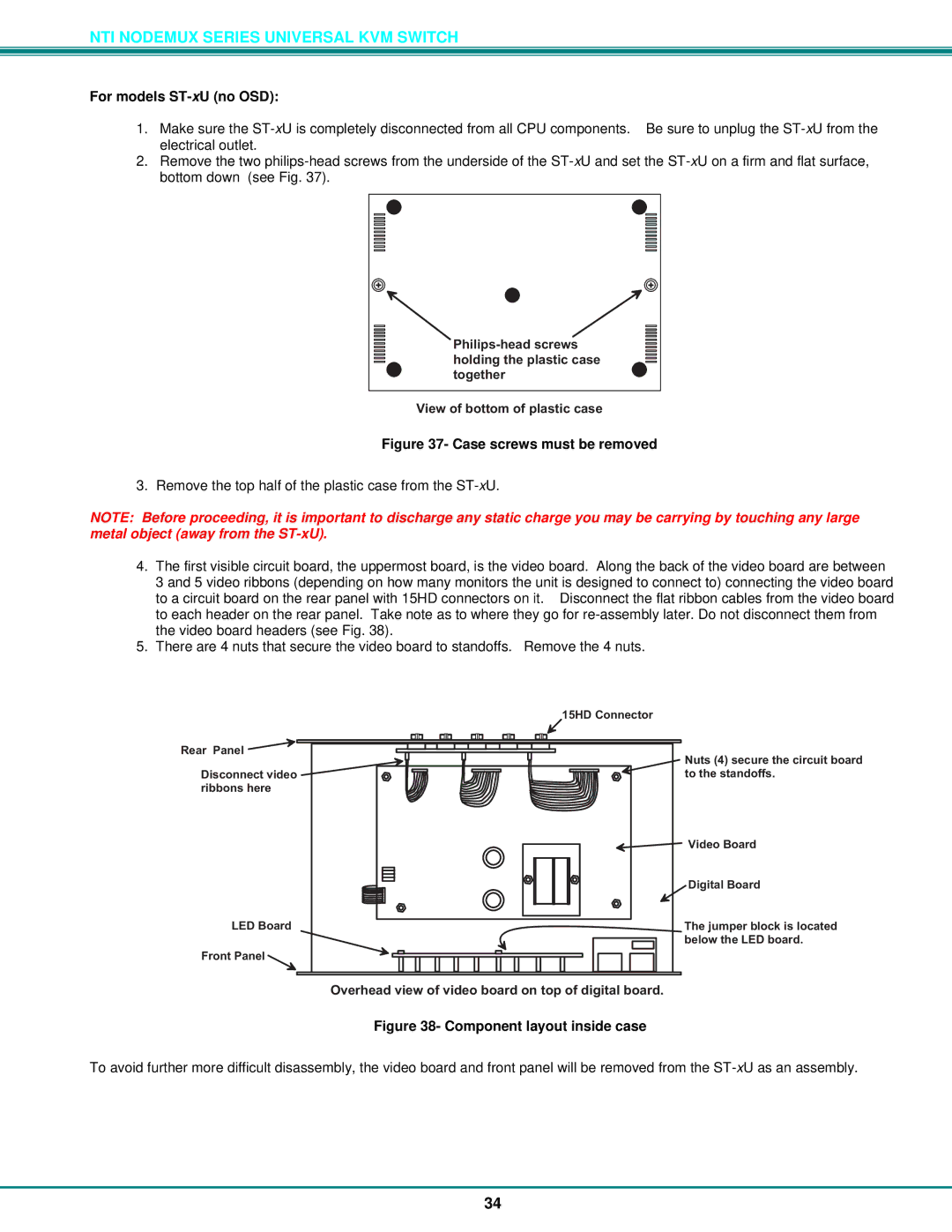 Network Technologies operation manual For models ST-xU no OSD, Case screws must be removed 