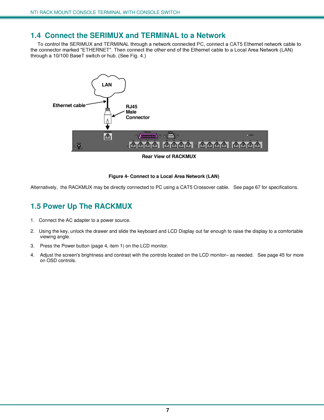 Network Technologies T15-RS16, 8 operation manual Connect the Serimux and Terminal to a Network, Power Up The Rackmux 