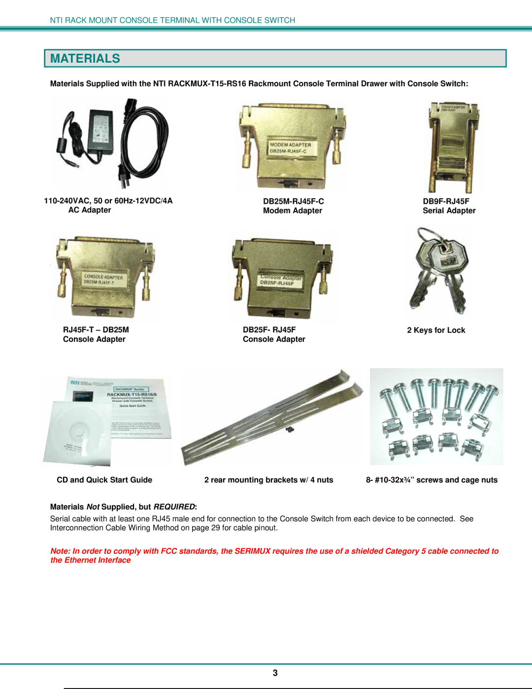 Network Technologies T15-RS16, 8 operation manual Materials Not Supplied, but Required 