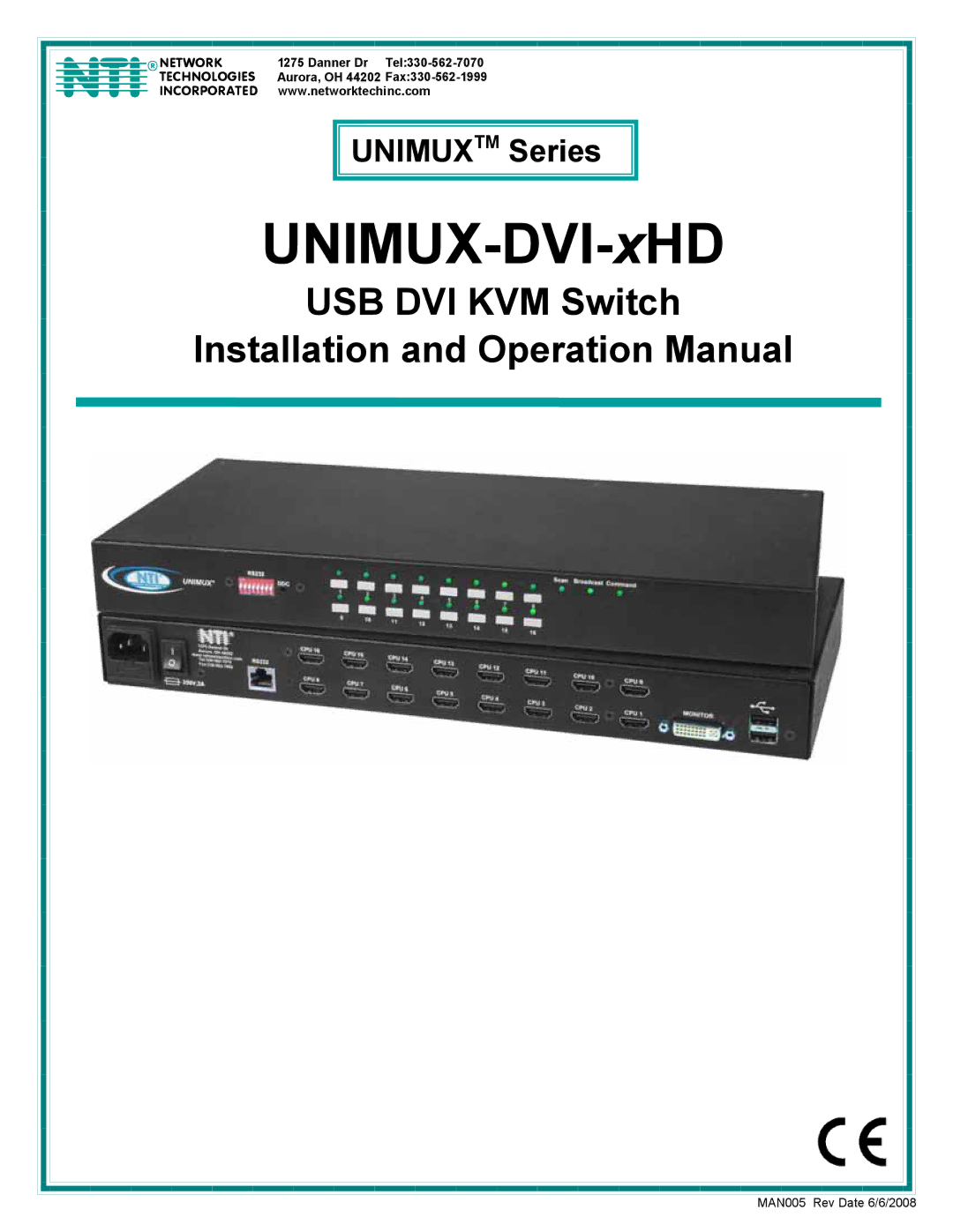 Network Technologies UNIMUX-DVI-xHD operation manual 