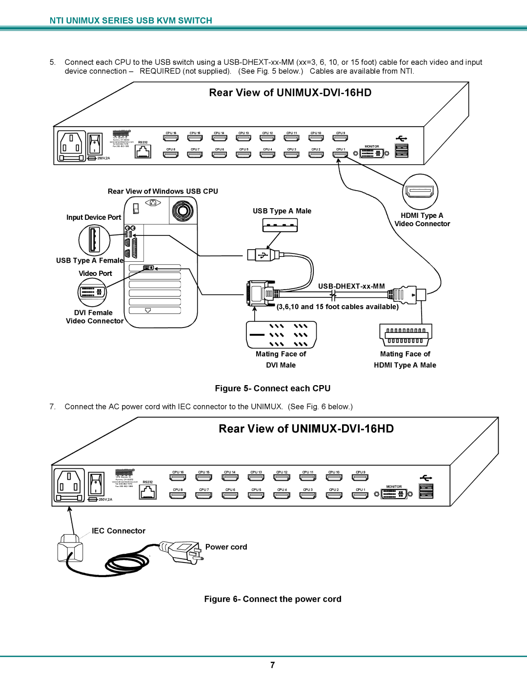 Network Technologies UNIMUX-DVI-xHD operation manual Connect each CPU, Connect the power cord 