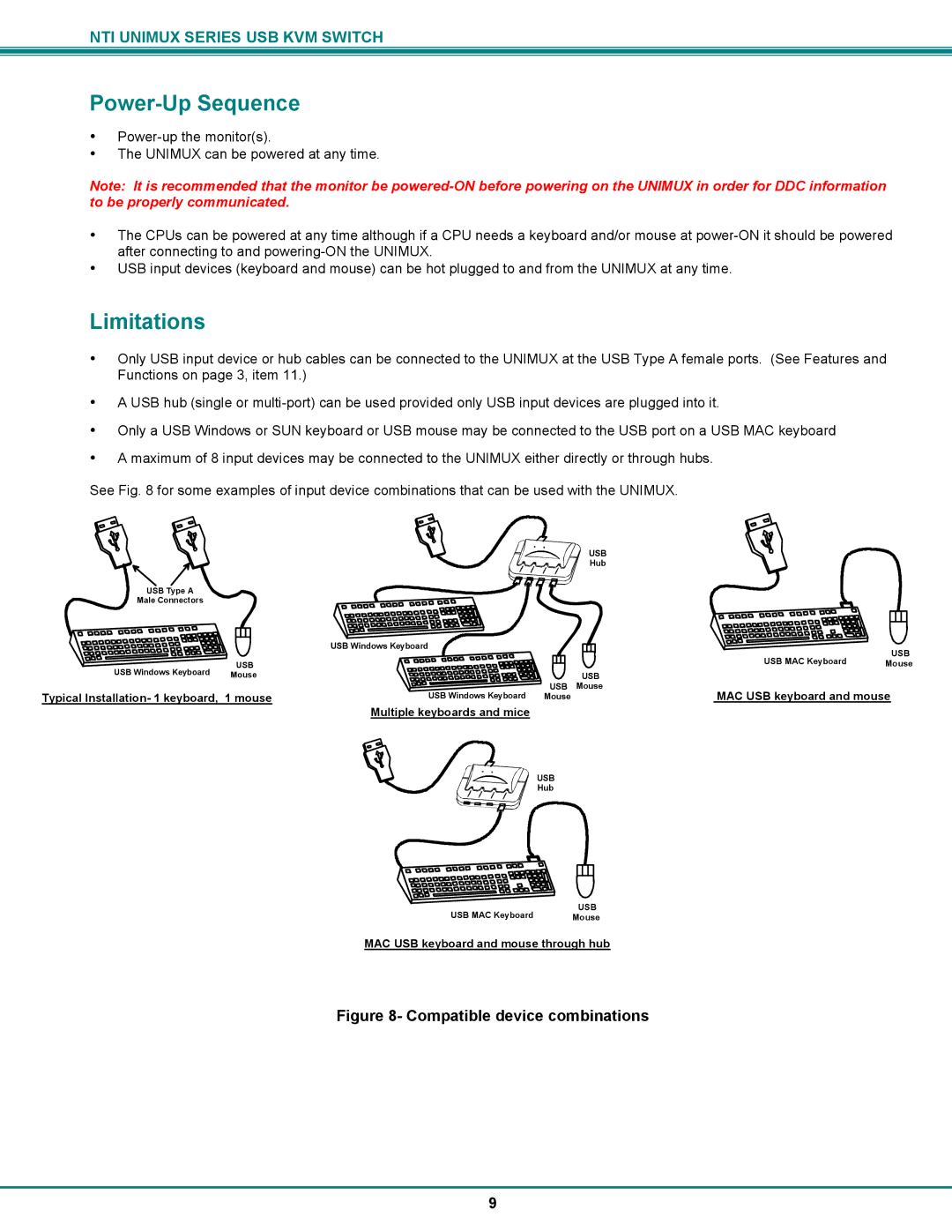 Network Technologies UNIMUX-DVI-xHD operation manual Power-Up Sequence, Limitations 