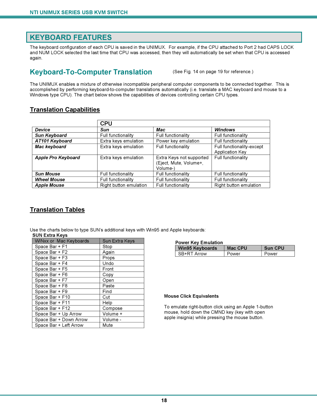 Network Technologies UNIMUX-DVI-xHD Keyboard Features, Keyboard-To-Computer Translation, Translation Capabilities 