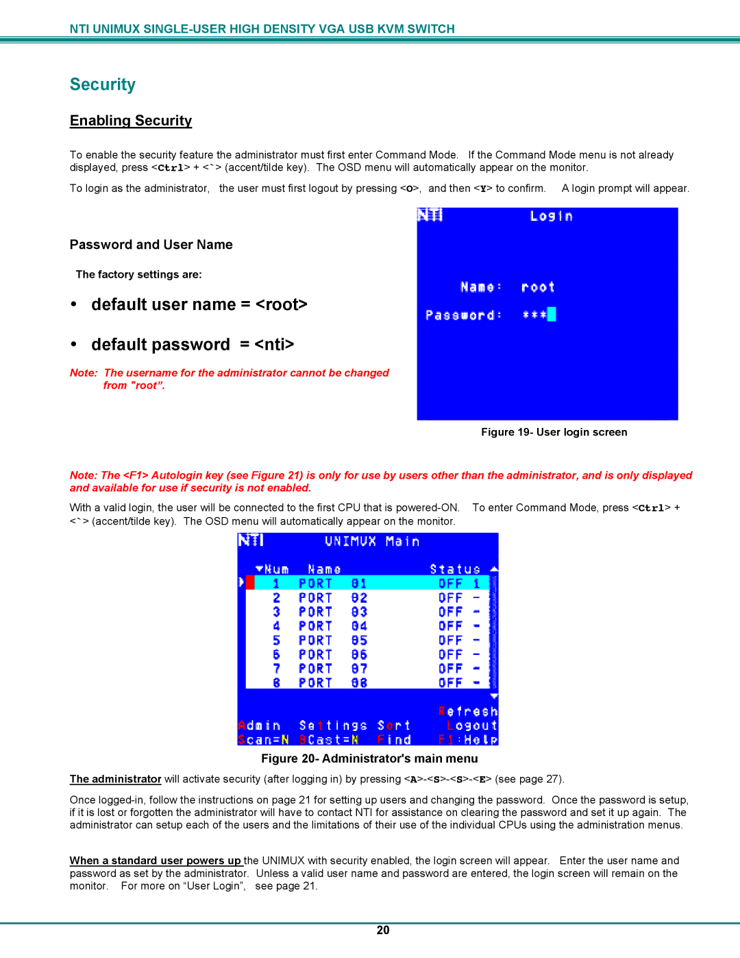 Network Technologies UNIMUXUSBVXHD operation manual Enabling Security 