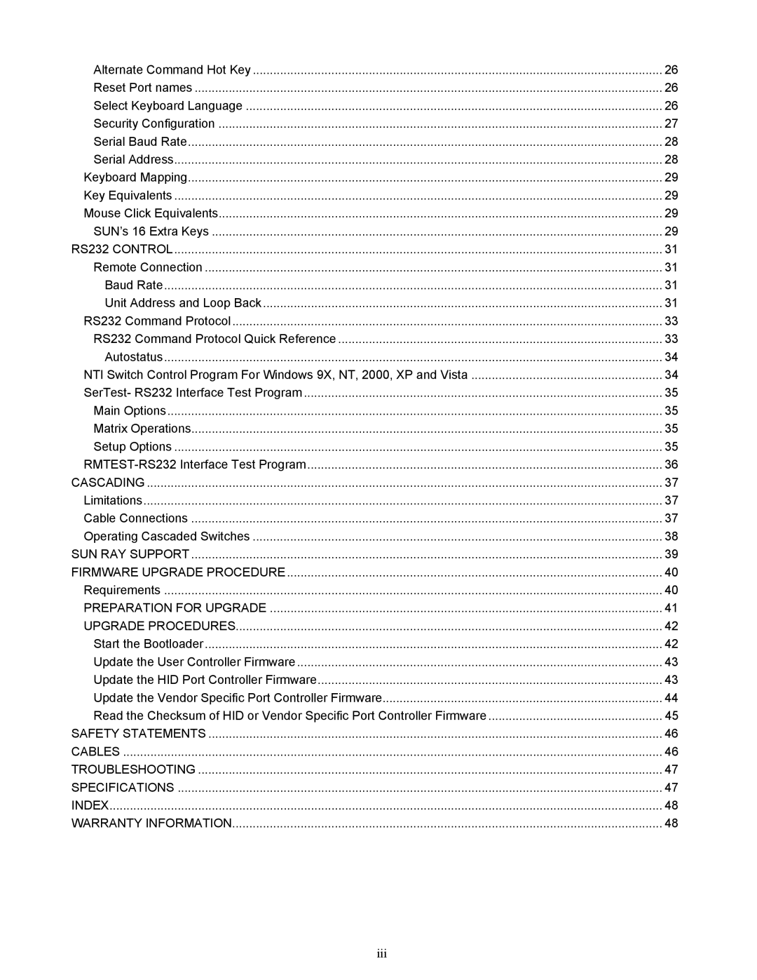 Network Technologies UNIMUXUSBVXHD operation manual Iii 