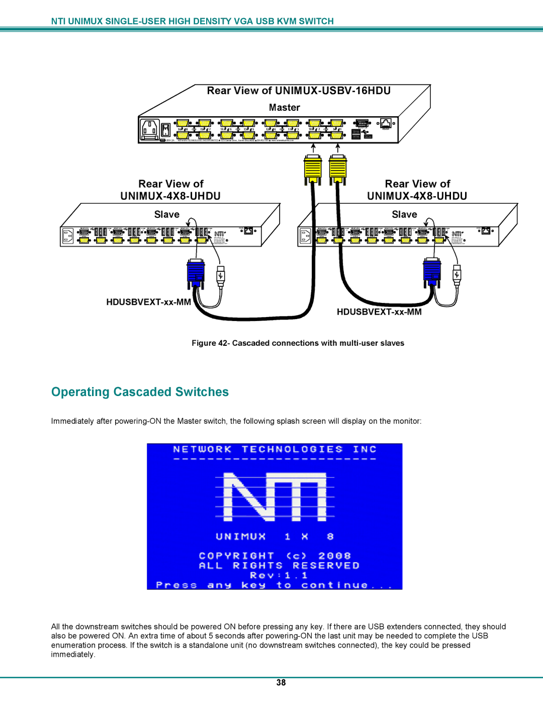 Network Technologies UNIMUXUSBVXHD operation manual Operating Cascaded Switches, Rear View 