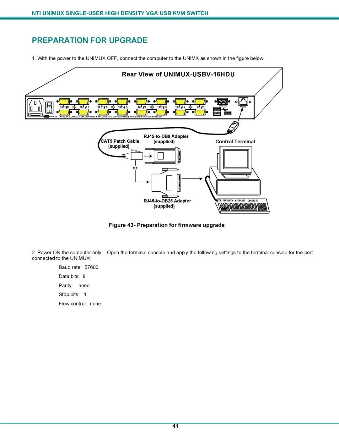 Network Technologies UNIMUXUSBVXHD operation manual Preparation for Upgrade, Preparation for firmware upgrade 