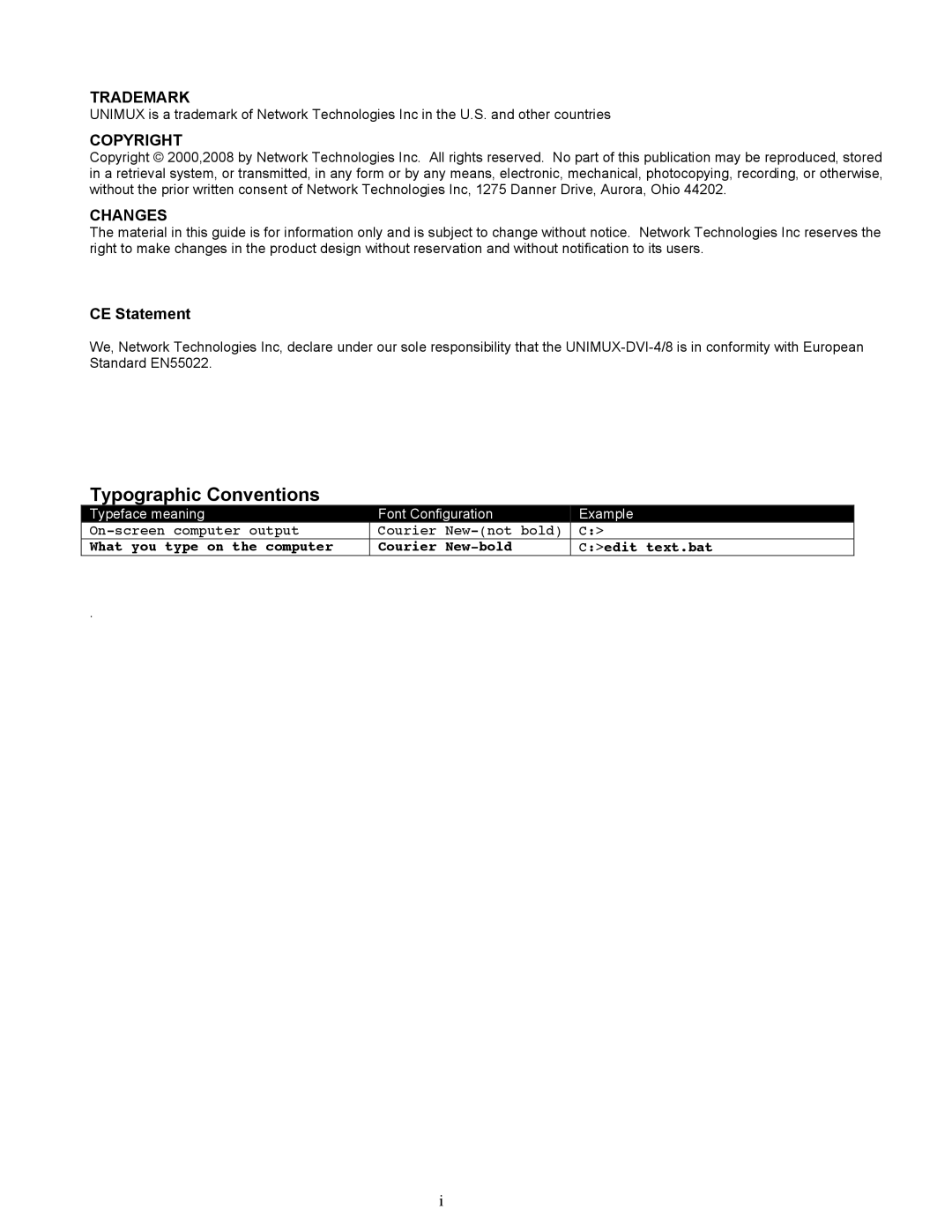 Network Technologies USB DVI KVM, UNIMUX-DVI-x operation manual Typographic Conventions, CE Statement 