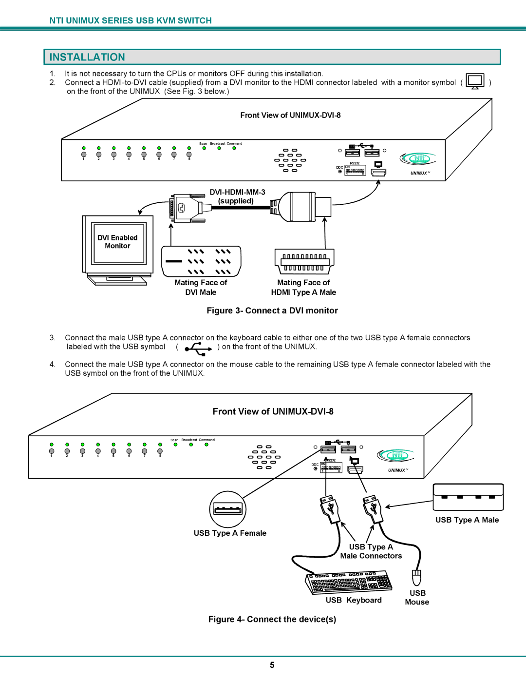 Network Technologies USB DVI KVM, UNIMUX-DVI-x operation manual Installation 