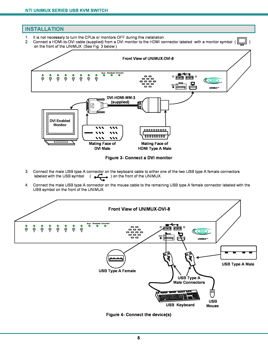 Network Technologies USB DVI KVM, UNIMUX-DVI-x Installation, Front View of UNIMUX-DVI-8, Nti Unimux Series Usb Kvm Switch 