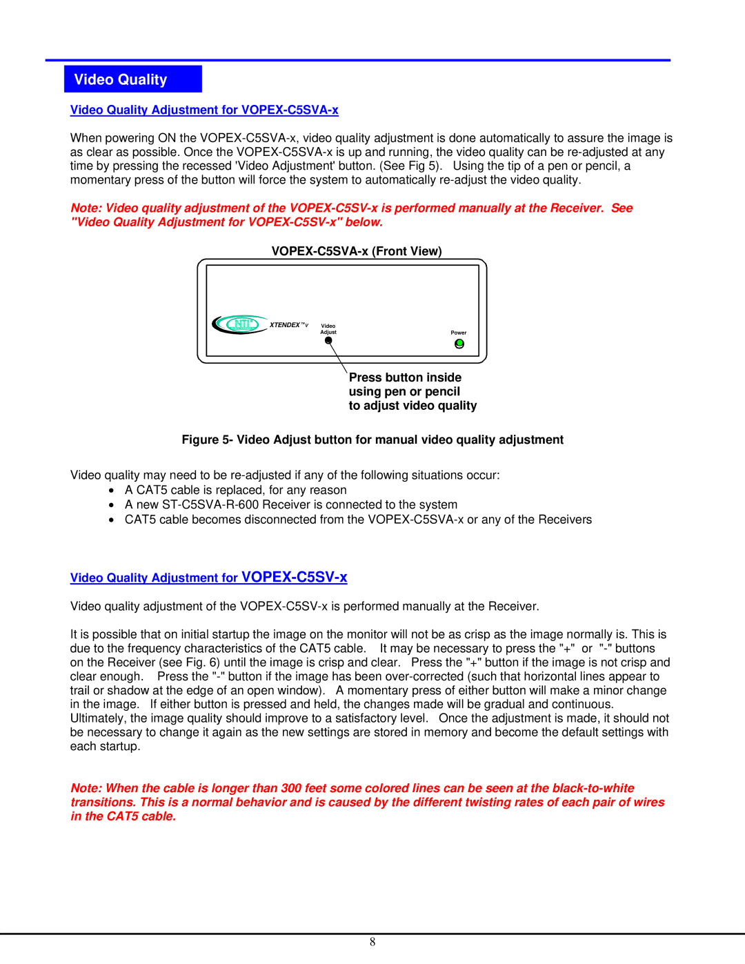 Network Technologies VOPEX-C5SV-x Video Quality Adjustment for VOPEX-C5SVA-x, VOPEX-C5SVA-x Front View 