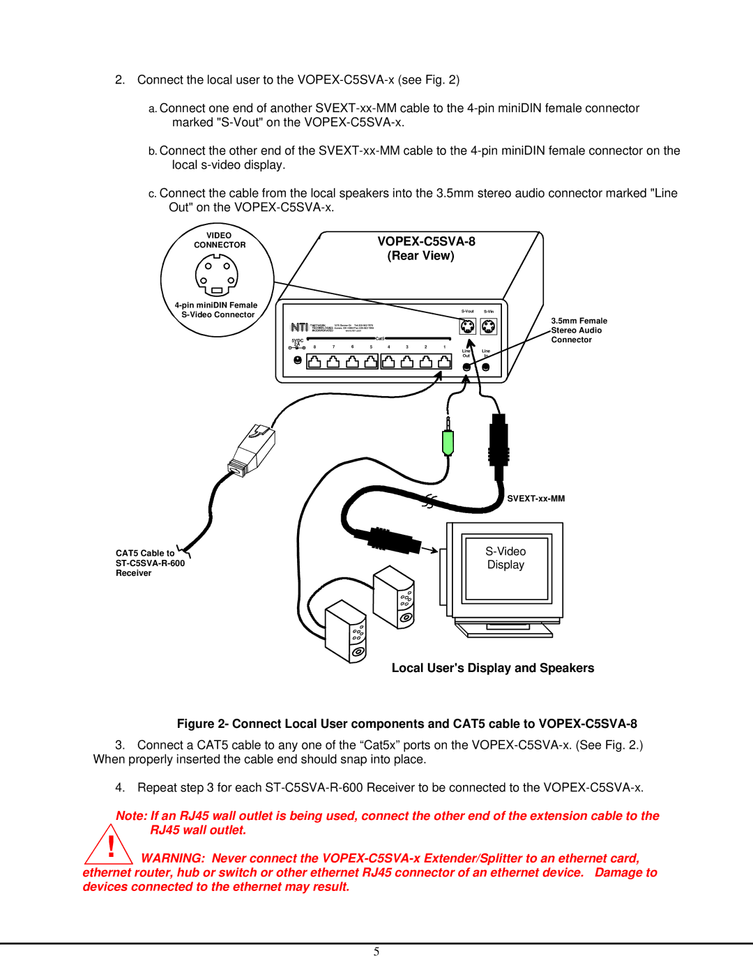 Network Technologies VOPEX-C5SV-x, VOPEX-C5SVA operation manual Local Users Display and Speakers 