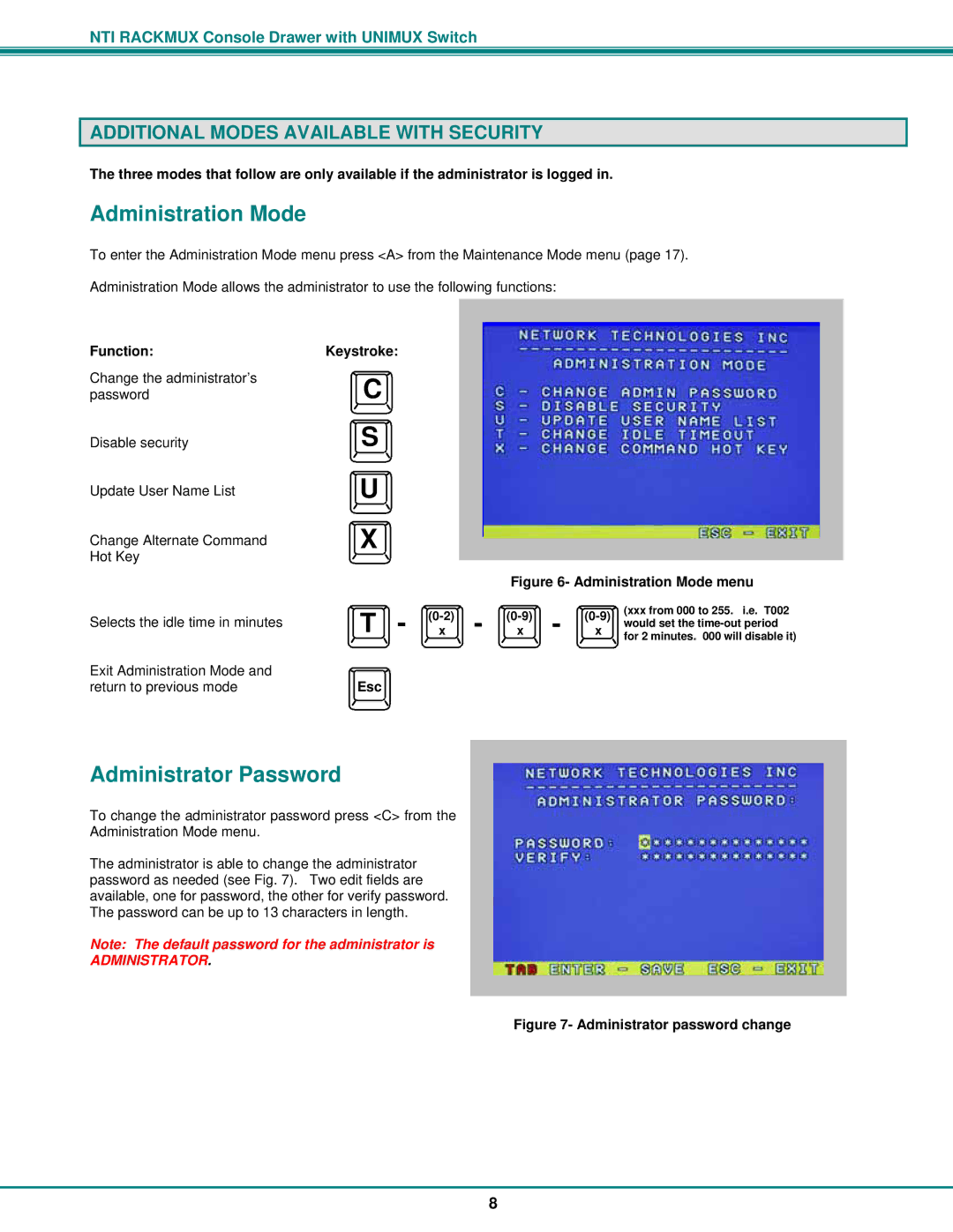 Network Technologies RACKMUX-UW15-4USB, RACKMUX-UW15-8USB, RACKMUX-UW17-4USB, RACKMUX-UW17-8USB Administration Mode 