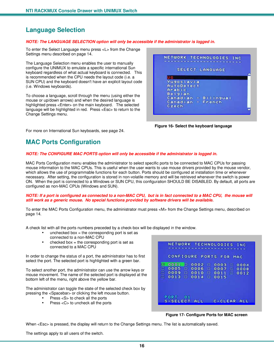 Network Technologies RACKMUX-UW15-4USB, RACKMUX-UW15-8USB, RACKMUX-UW17-4USB, RACKMUX-UW17-8USB Language Selection 