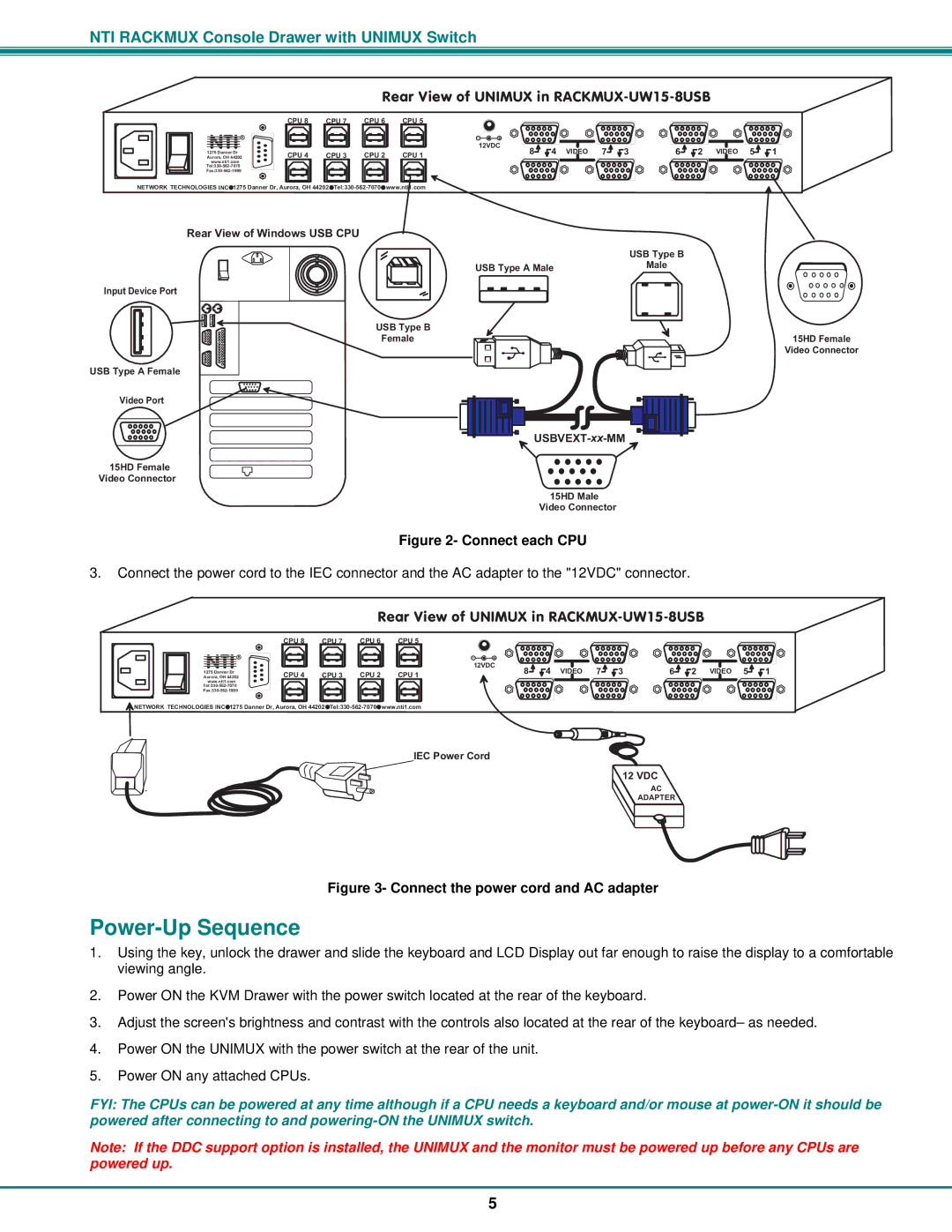 Network Technologies RACKMUX-UW15-4USB, RACKMUX-UW15-8USB, RACKMUX-UW17-4USB, RACKMUX-UW17-8USB Power-Up Sequence 