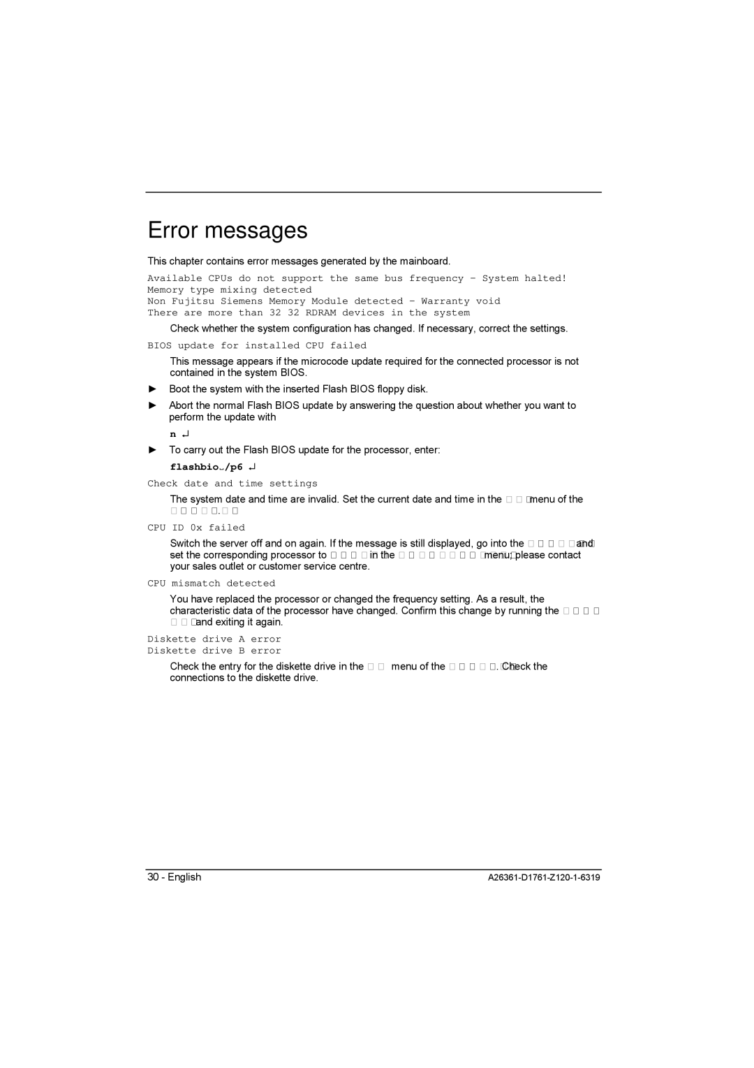 Neumann.Berlin D1761 manual Error messages, Bios update for installed CPU failed 