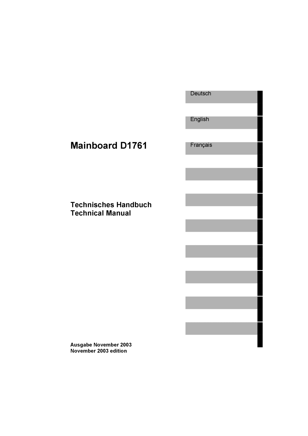 Neumann.Berlin manual Mainboard D1761, Ausgabe November 2003 November 2003 edition 