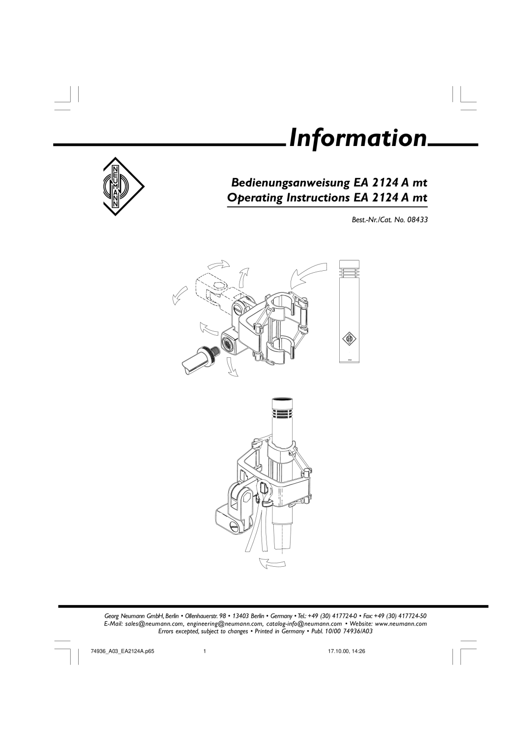 Neumann.Berlin EA 2124 A mt operating instructions Information, Best.-Nr./Cat. No 