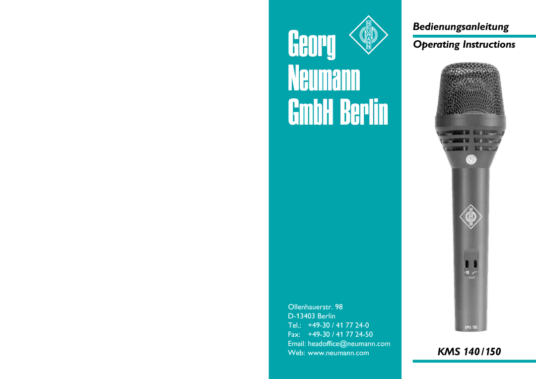 Neumann.Berlin KMS 150 operating instructions KMS 140/150 