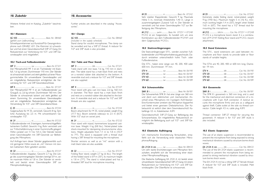 Neumann.Berlin KMS 150, KMS 140 operating instructions Zubehör, Accessories 