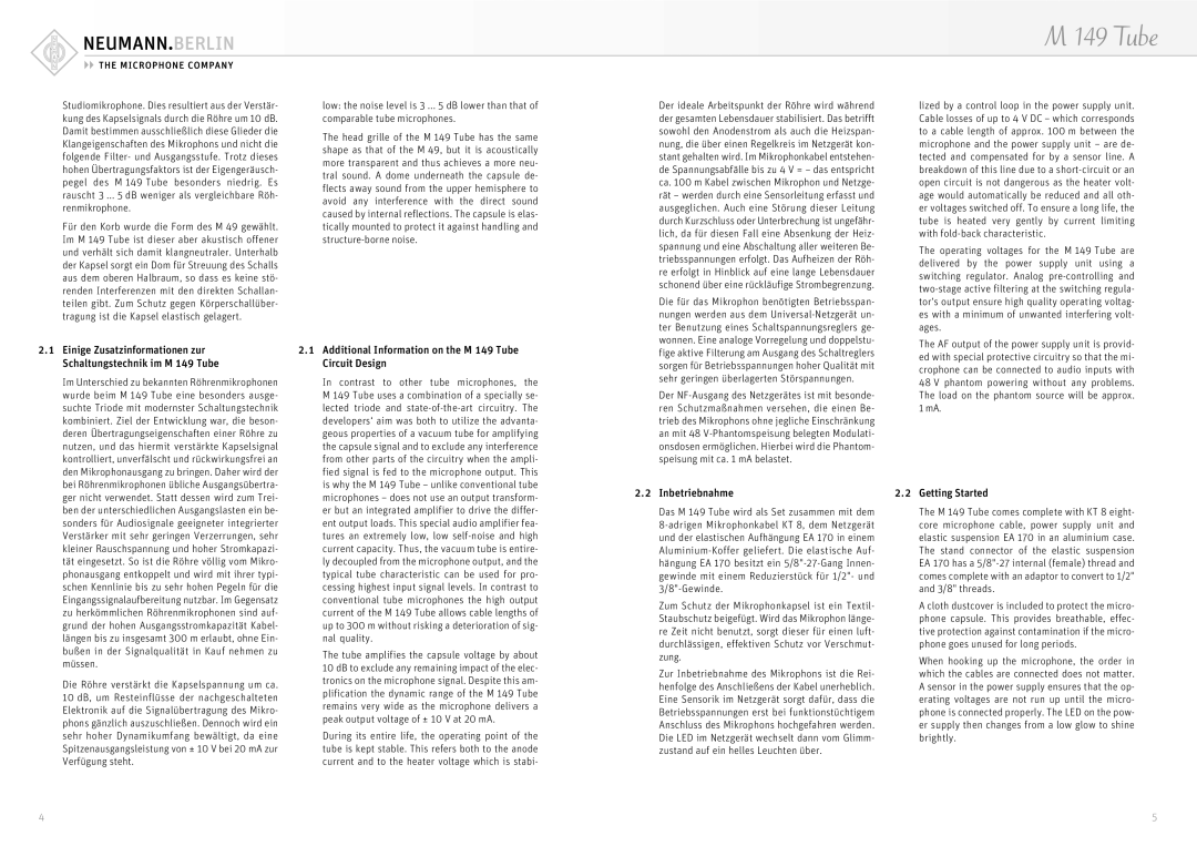 Neumann.Berlin M 149 Tube operating instructions 