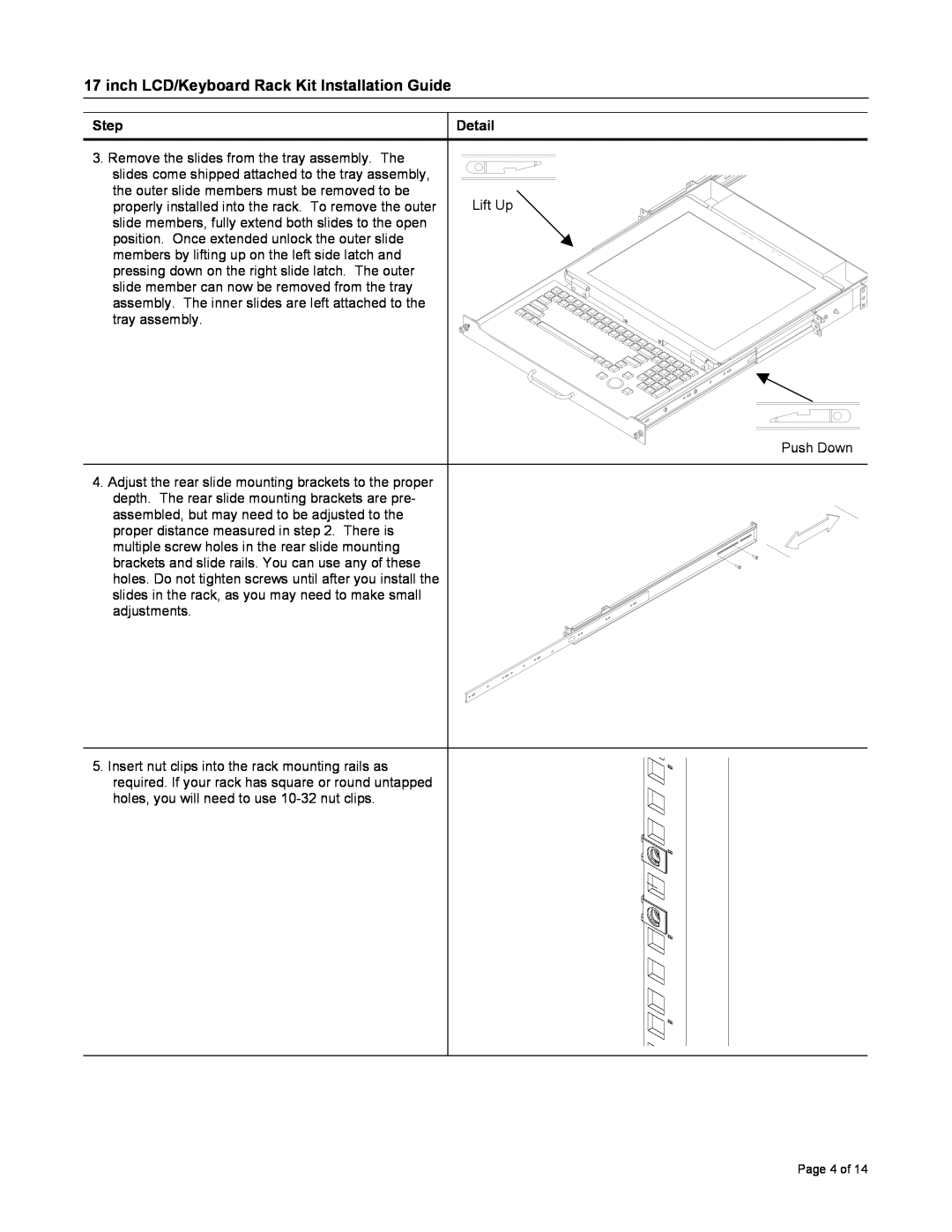 Neuro Logic Systems RFT-17 specifications inch LCD/Keyboard Rack Kit Installation Guide, Step, Detail 