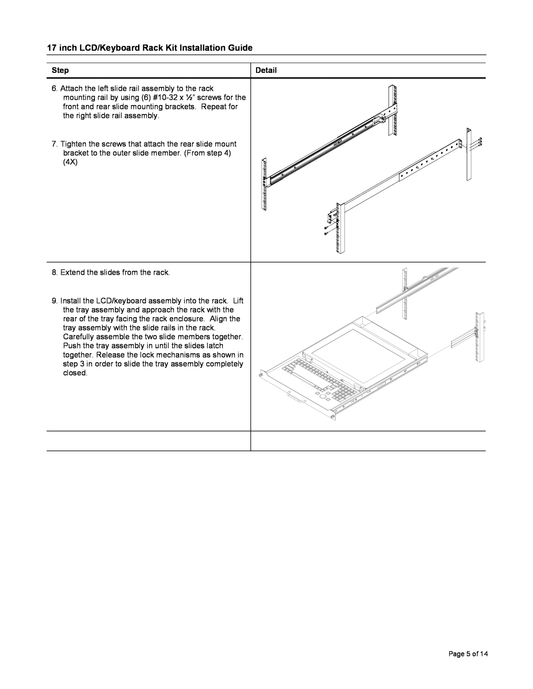Neuro Logic Systems RFT-17 inch LCD/Keyboard Rack Kit Installation Guide, Step, Detail, Extend the slides from the rack 