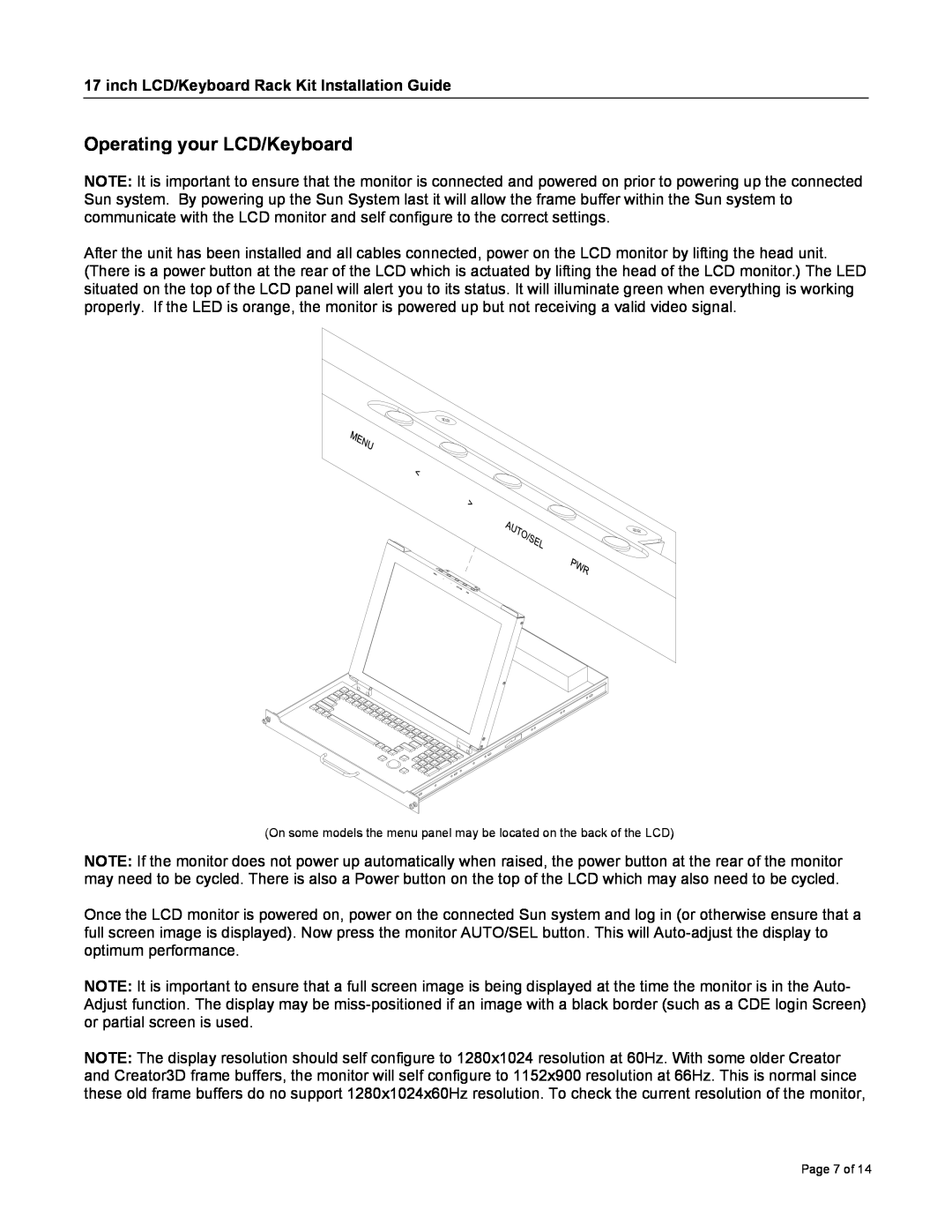 Neuro Logic Systems RFT-17 Operating your LCD/Keyboard, inch LCD/Keyboard Rack Kit Installation Guide, Page 7 of 