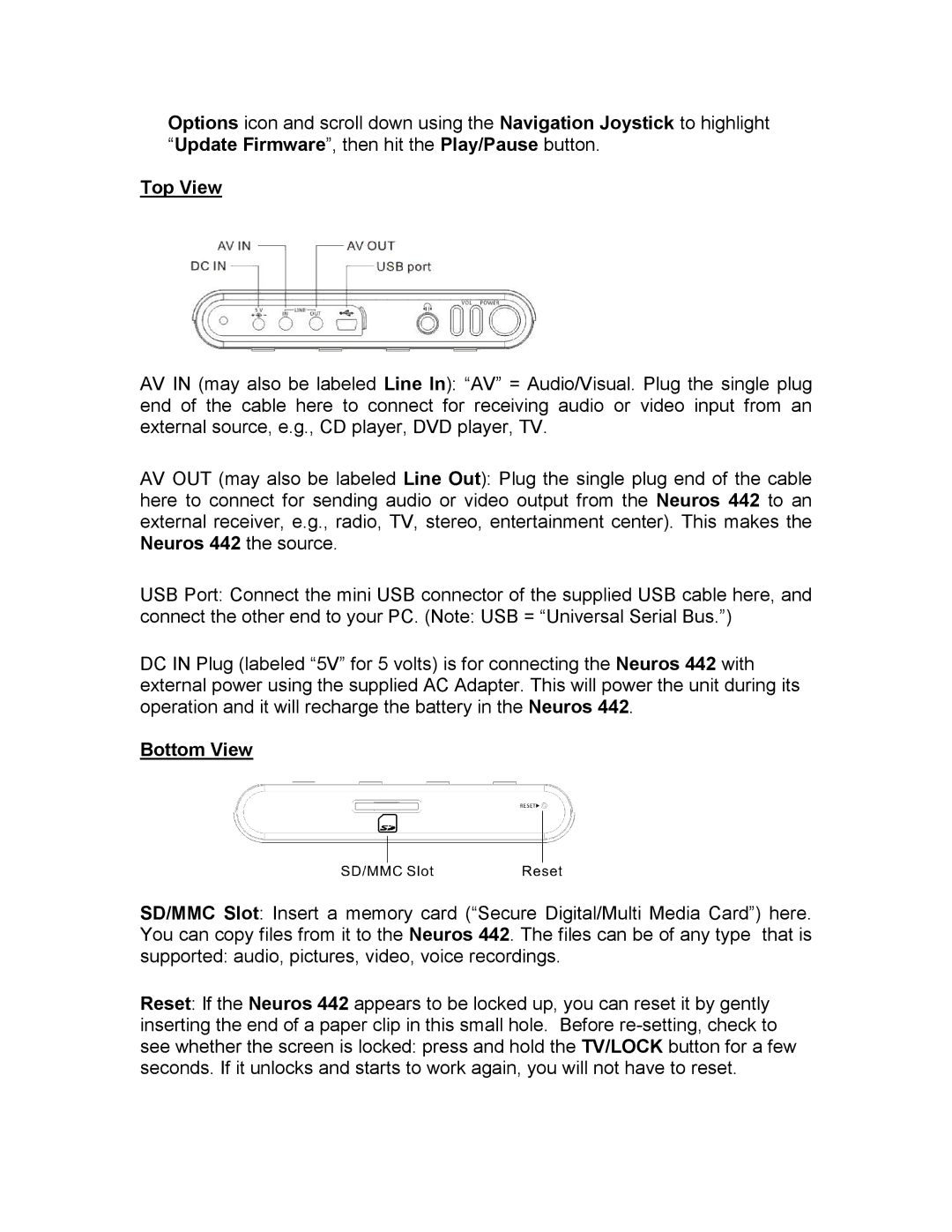 Neuros Audio 442 quick start 