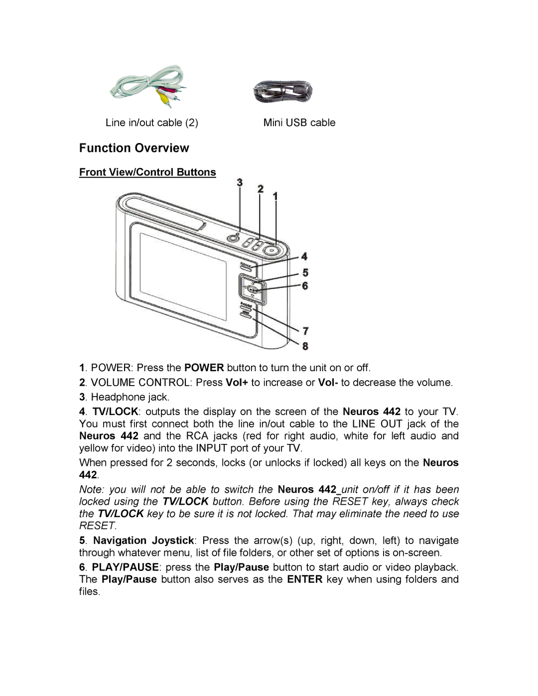 Neuros Audio 442 quick start Function Overview 