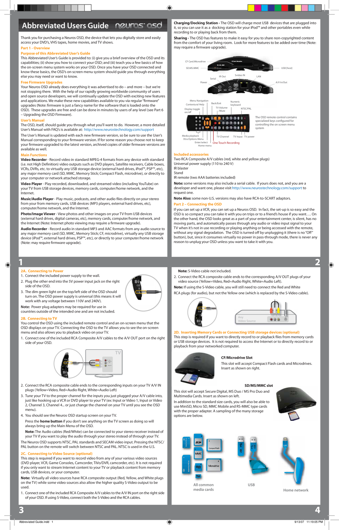 Neuros Audio 6011000 user manual CF/Microdrive Slot, SD/MS/MMC slot, Abbreviated Users Guide 