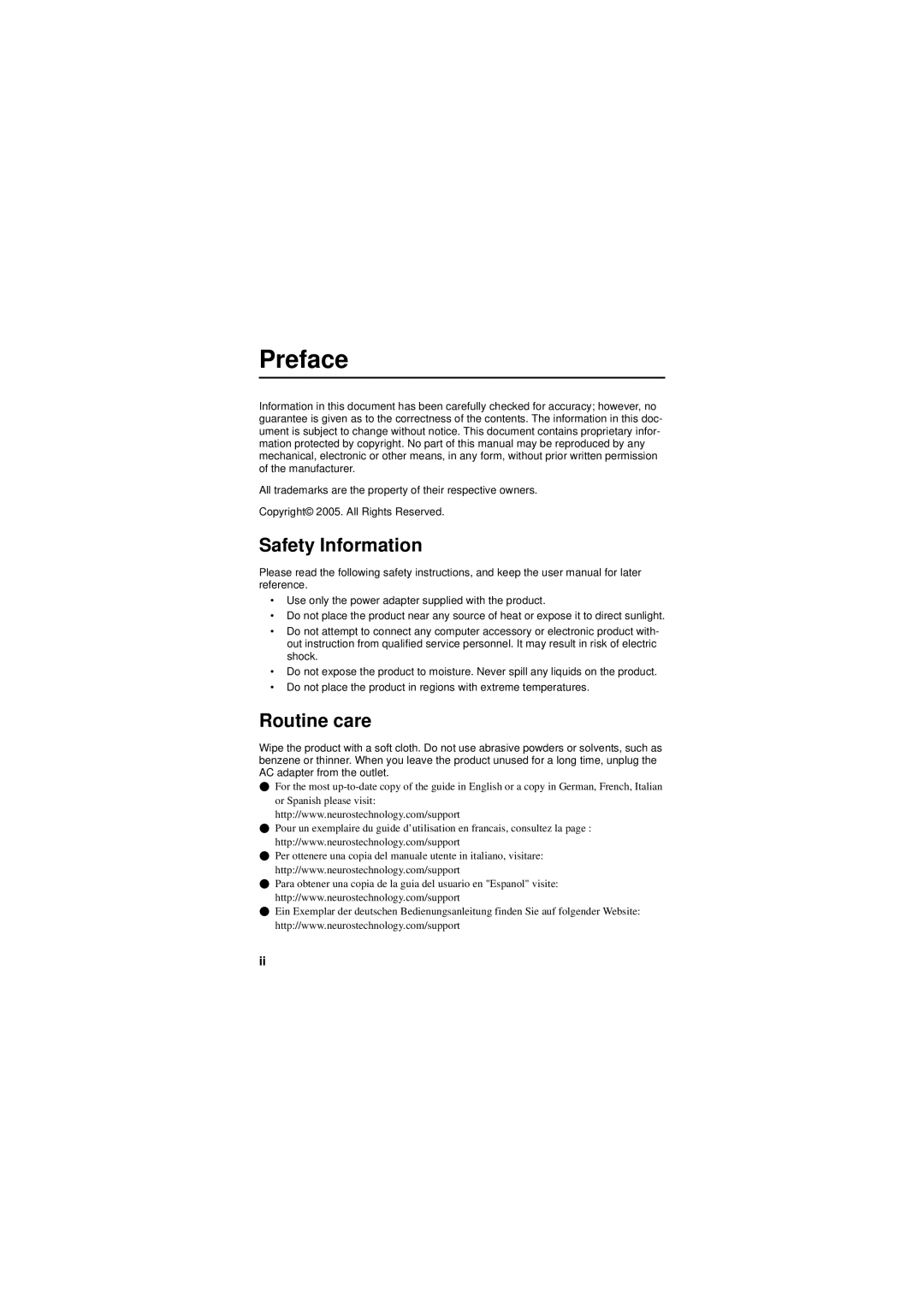 Neuros Audio MPEG-4 manual Preface, Safety Information, Routine care 