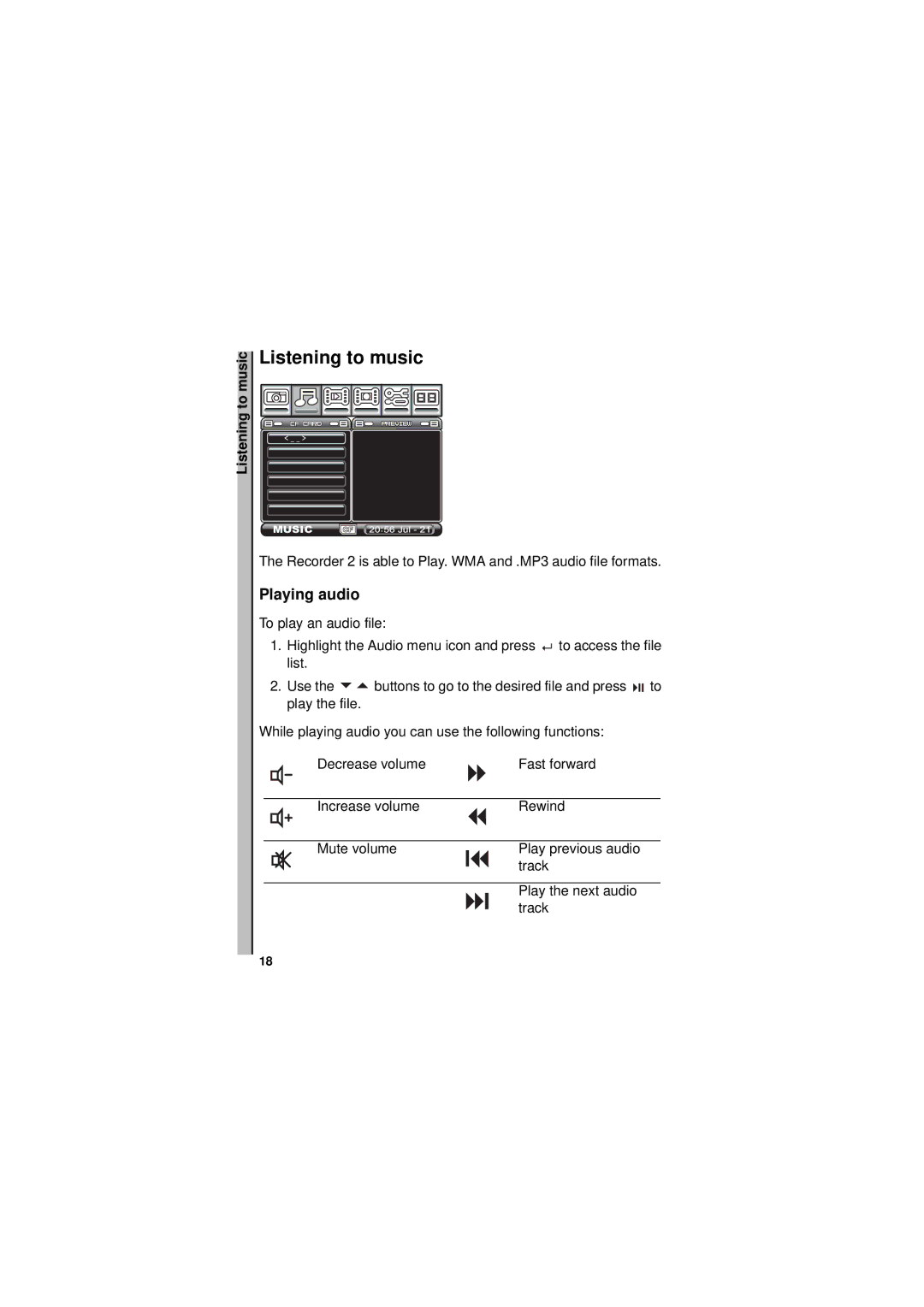 Neuros Audio MPEG-4 manual Listening to music, Playing audio 