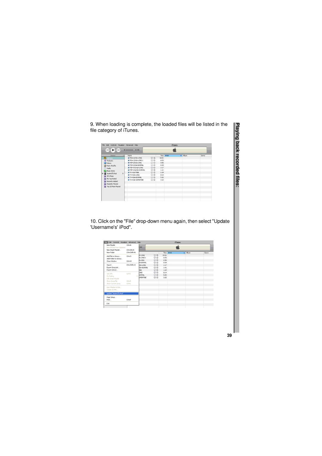 Neuros Audio MPEG-4 manual Playing back recorded files 