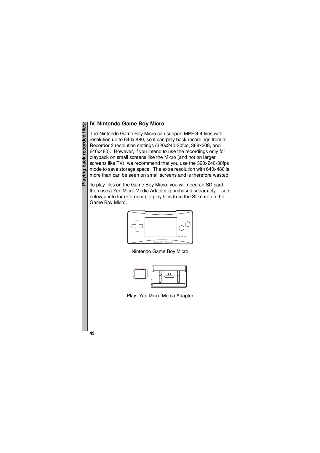 Neuros Audio MPEG-4 manual IV. Nintendo Game Boy Micro 