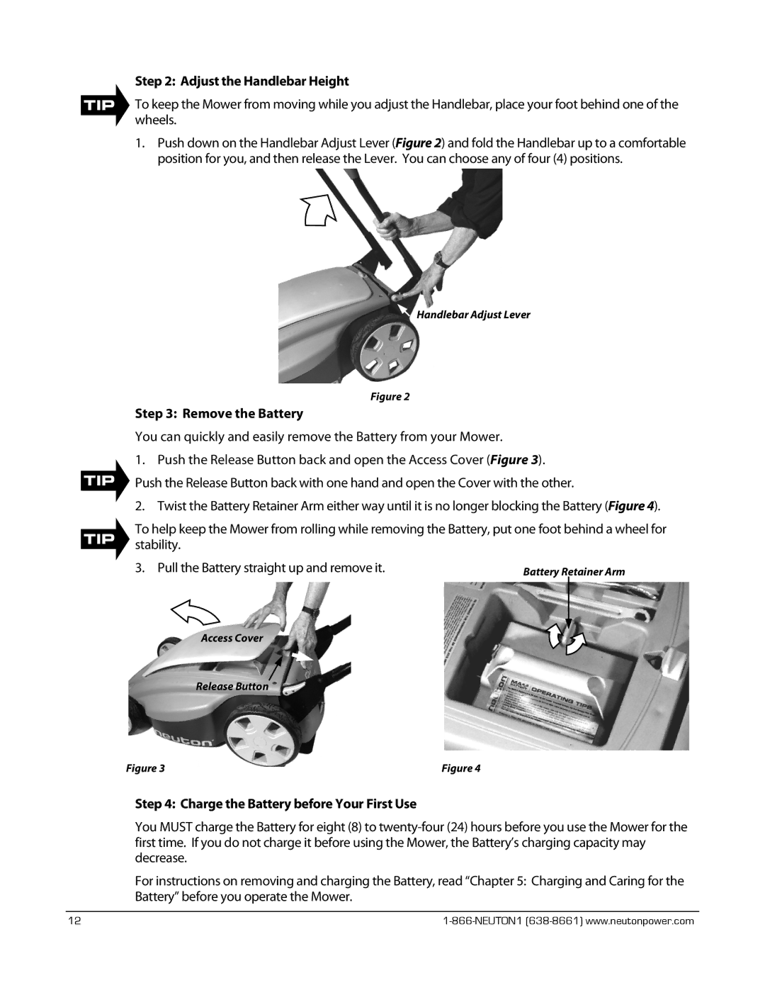 Neuton CE 6.2 manual Adjust the Handlebar Height, Remove the Battery, Charge the Battery before Your First Use 