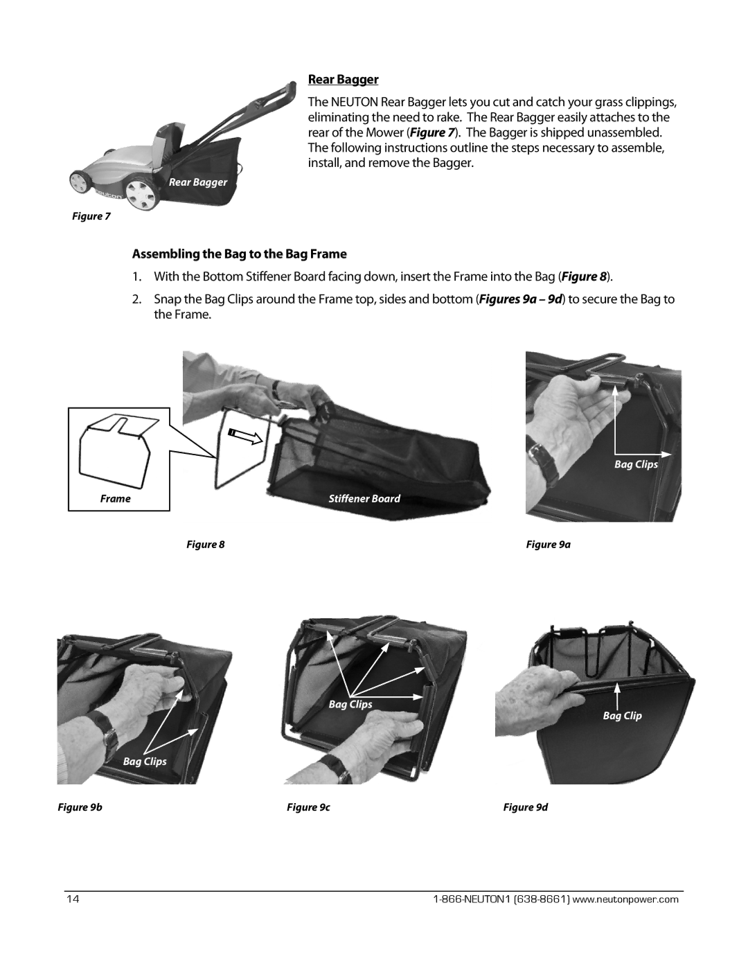 Neuton CE 6.2 manual Rear Bagger, Assembling the Bag to the Bag Frame 