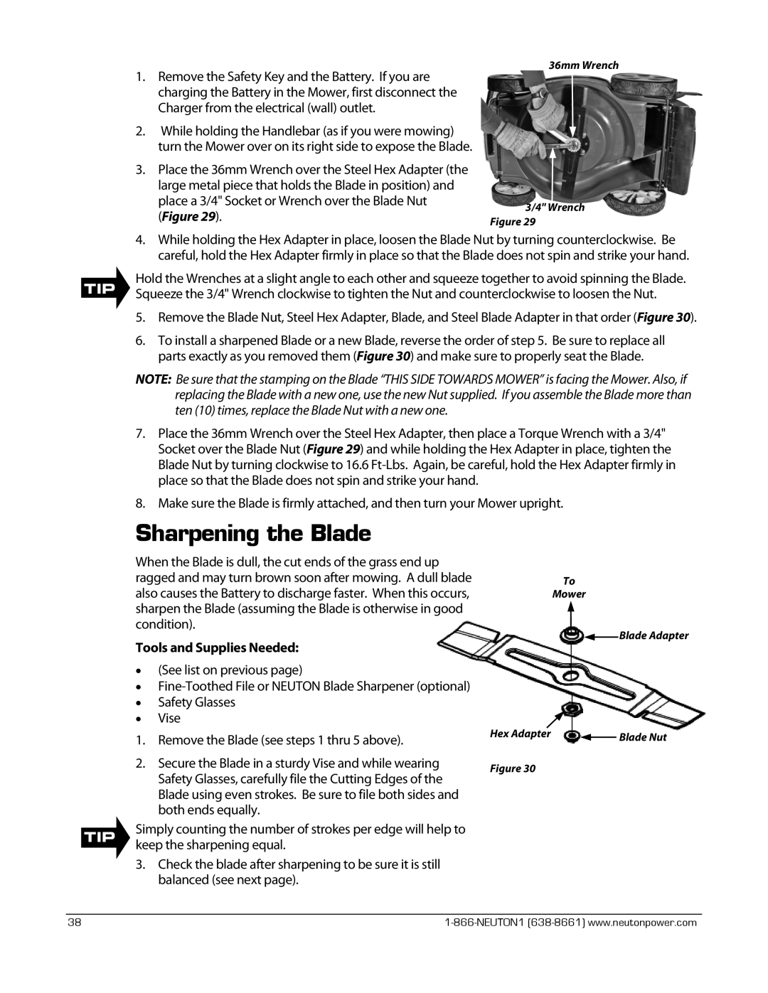 Neuton CE 6.2 manual Sharpening the Blade 