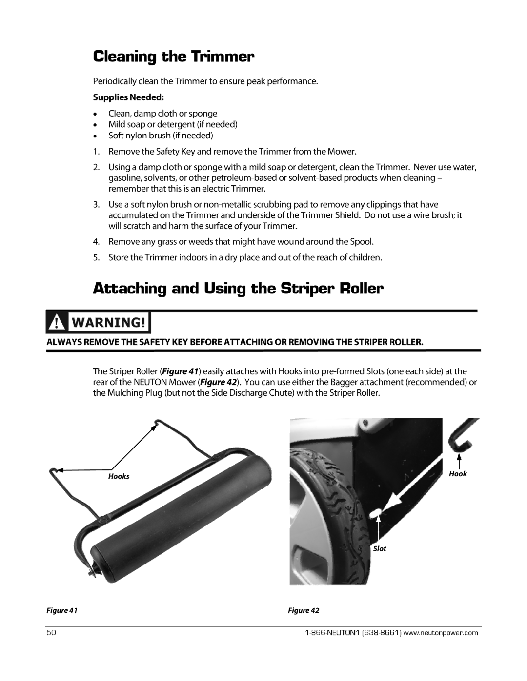 Neuton CE 6.2 manual Cleaning the Trimmer, Attaching and Using the Striper Roller 