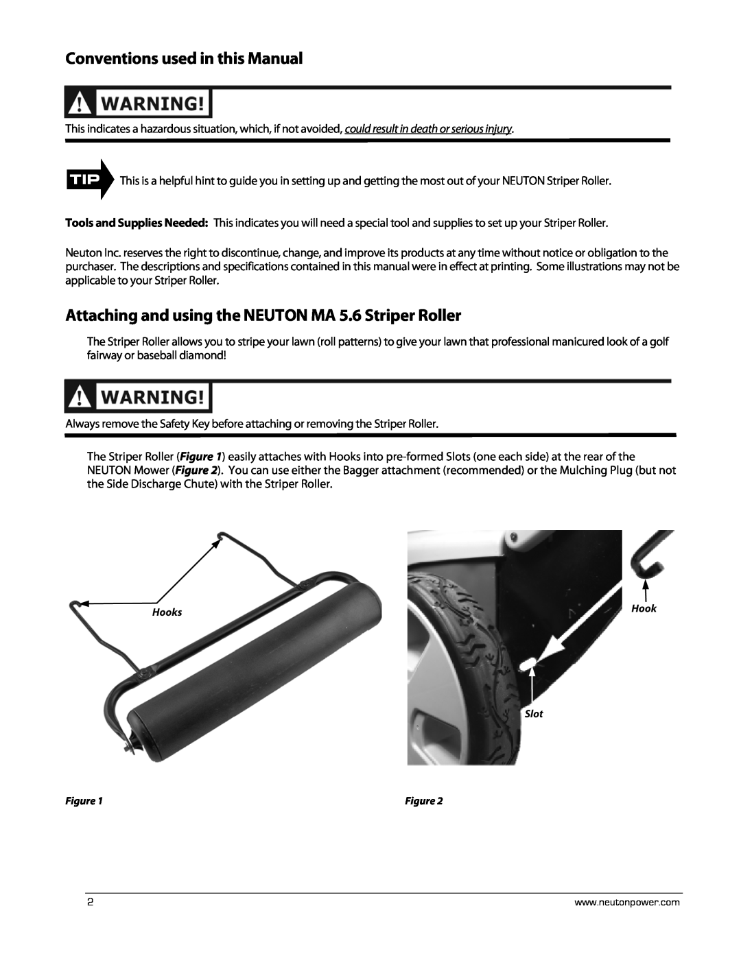 Neuton MA 5.6 operating instructions Conventions used in this Manual, Hooks, Slot 