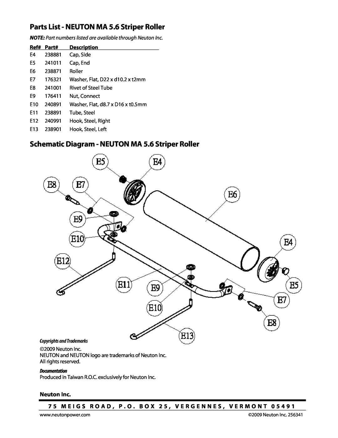 Neuton Parts List - NEUTON MA 5.6 Striper Roller, Schematic Diagram - NEUTON MA 5.6 Striper Roller, Neuton Inc, Ref# 