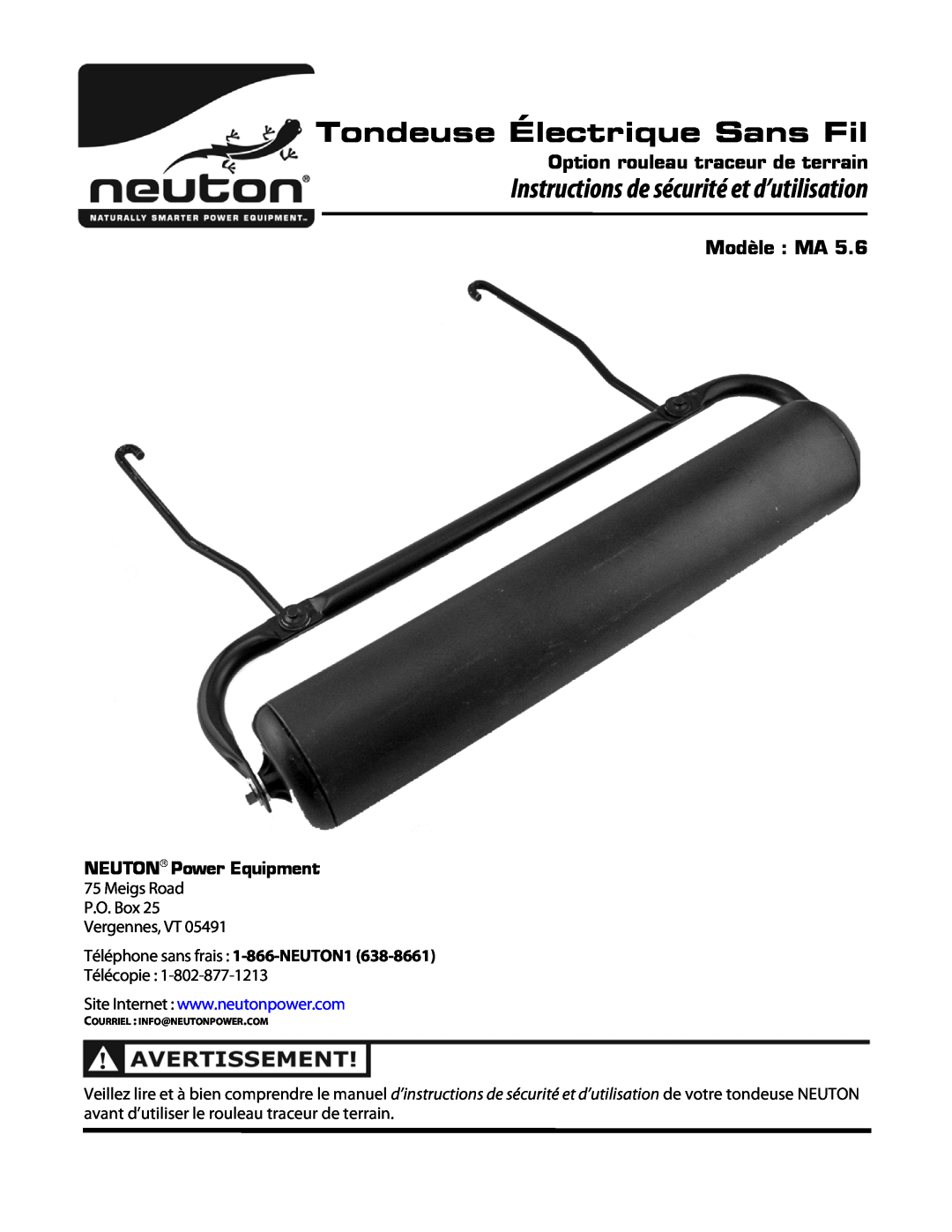 Neuton MA 5.6 Tondeuse Électrique Sans Fil, Instructions de sécurité et d’utilisation, Option rouleau traceur de terrain 