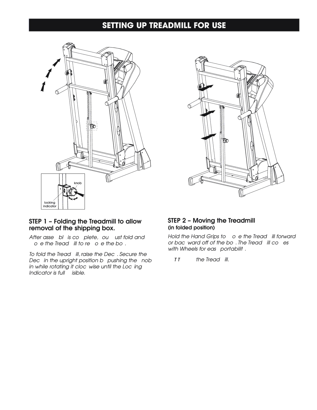New Balance 1800, 1600 owner manual Setting UP Treadmill for USE, Folding the Treadmill to allow removal of the shipping box 