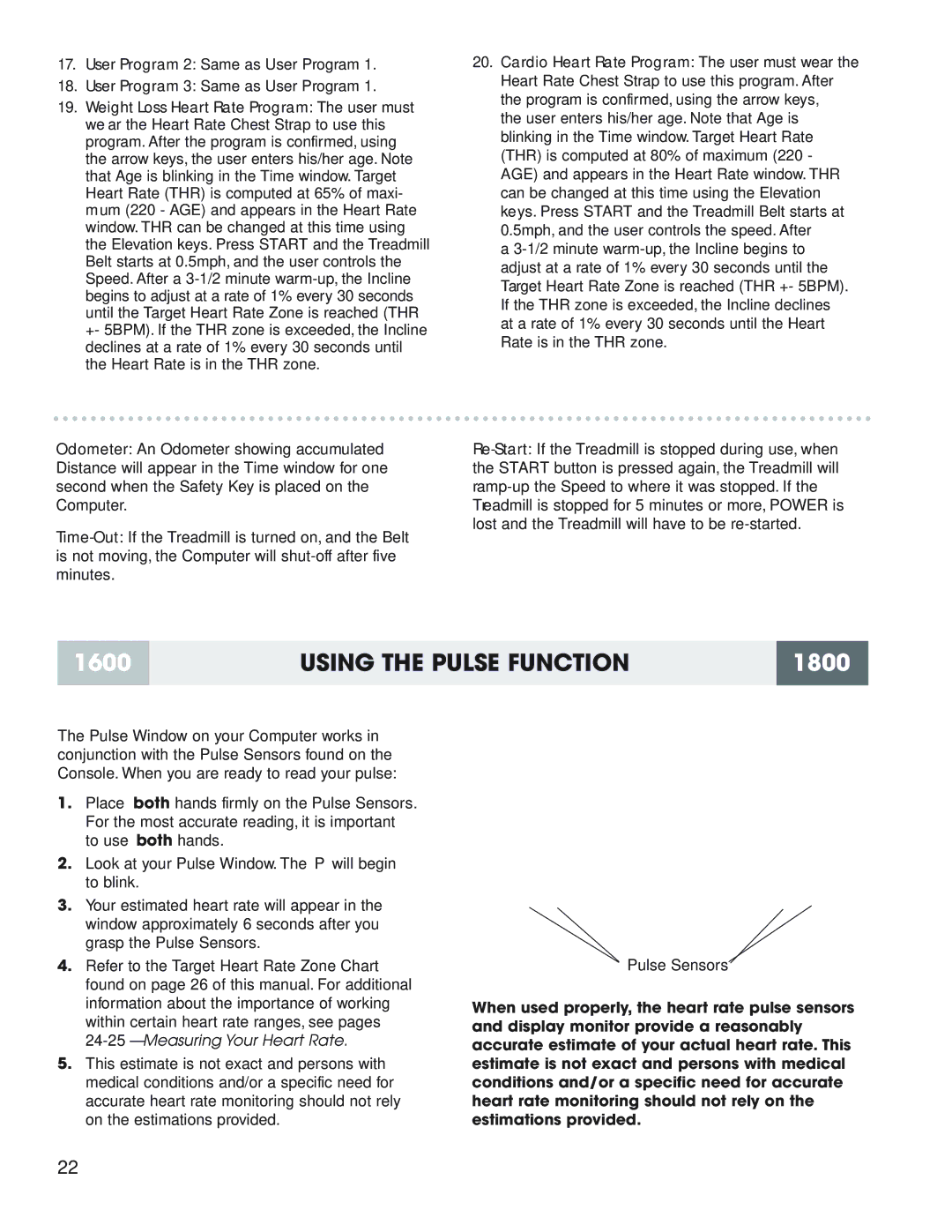 New Balance 1600, 1800 owner manual Using the Pulse Function 