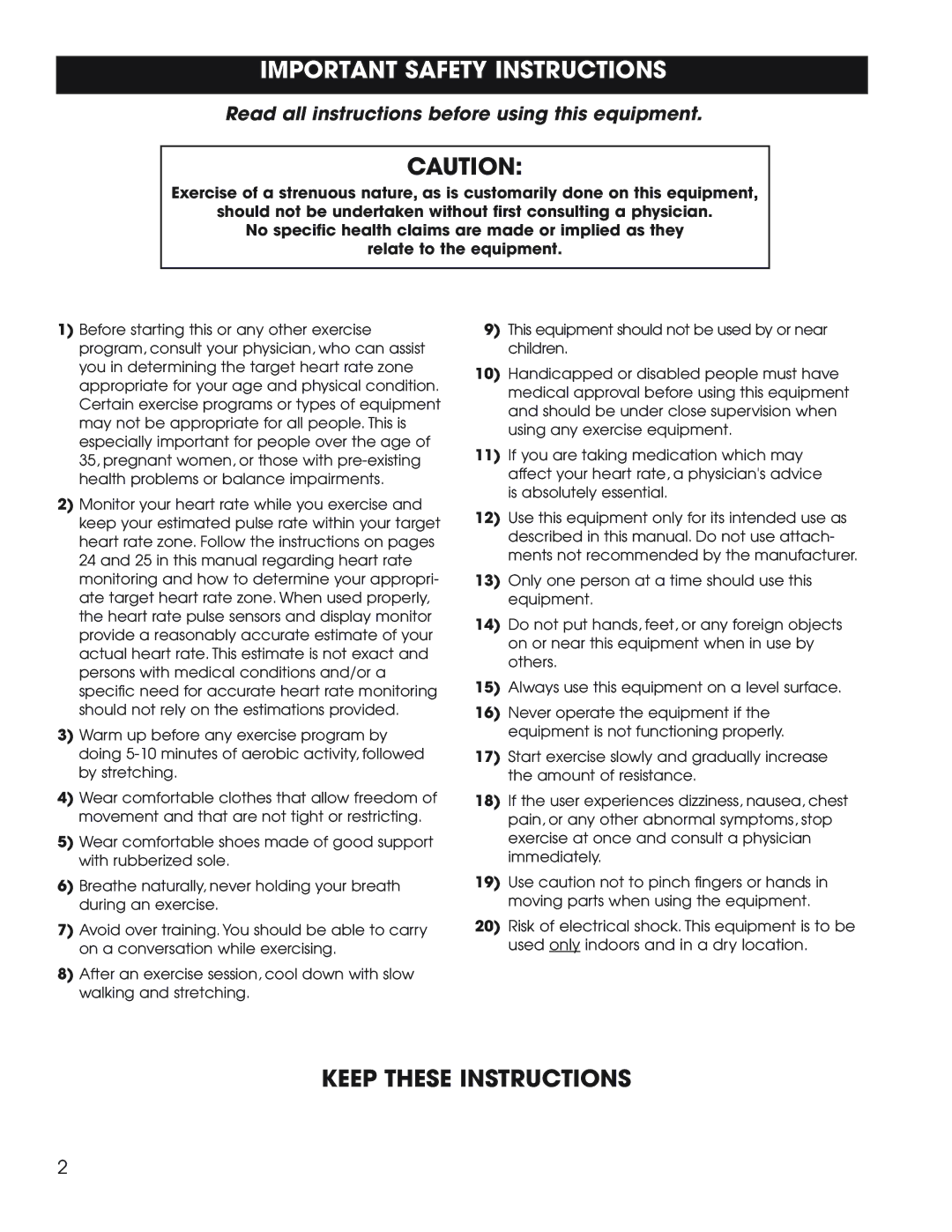 New Balance 1600 Important Safety Instructions, Keep These Instructions, Read all instructions before using this equipment 