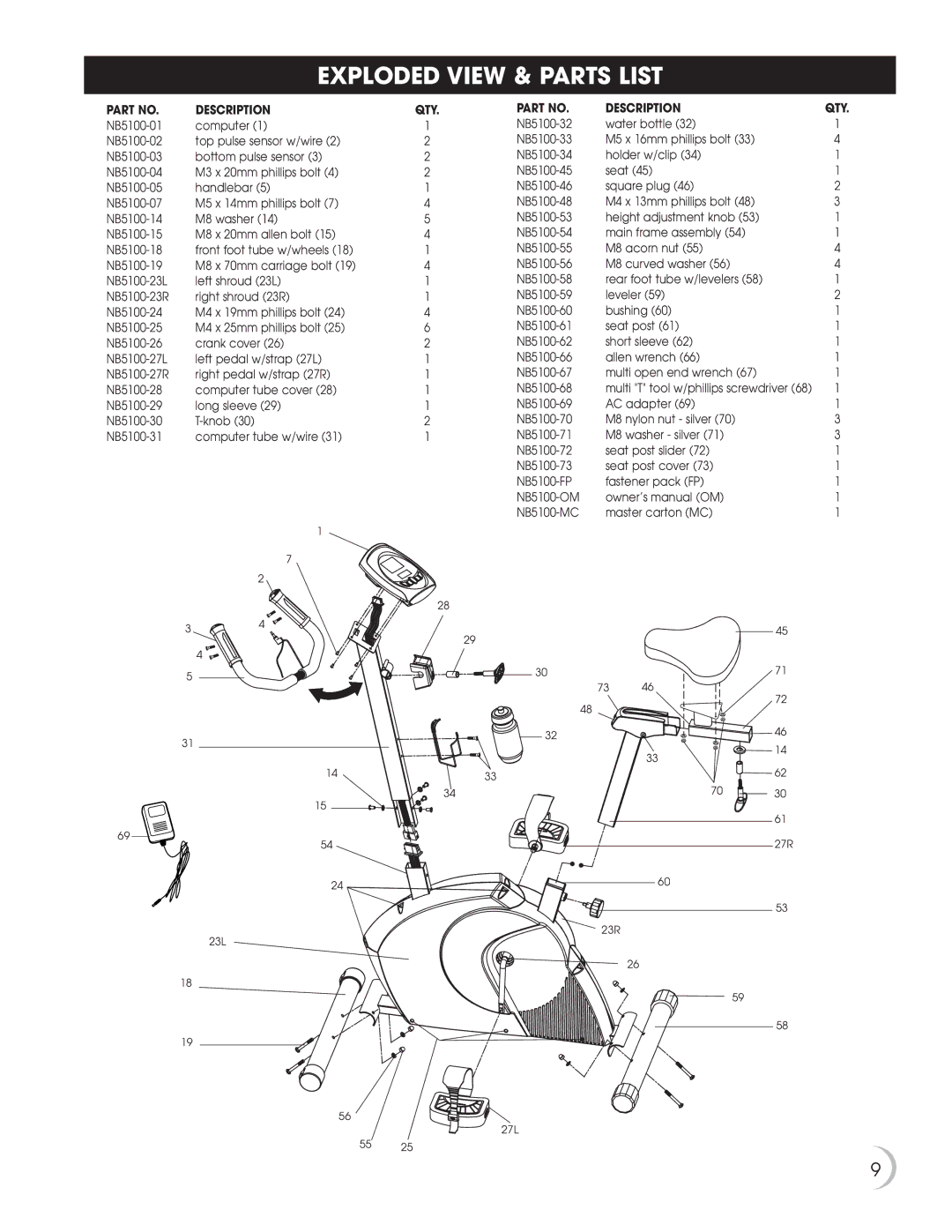 New Balance 5K 5100 owner manual Exploded View & Parts List 