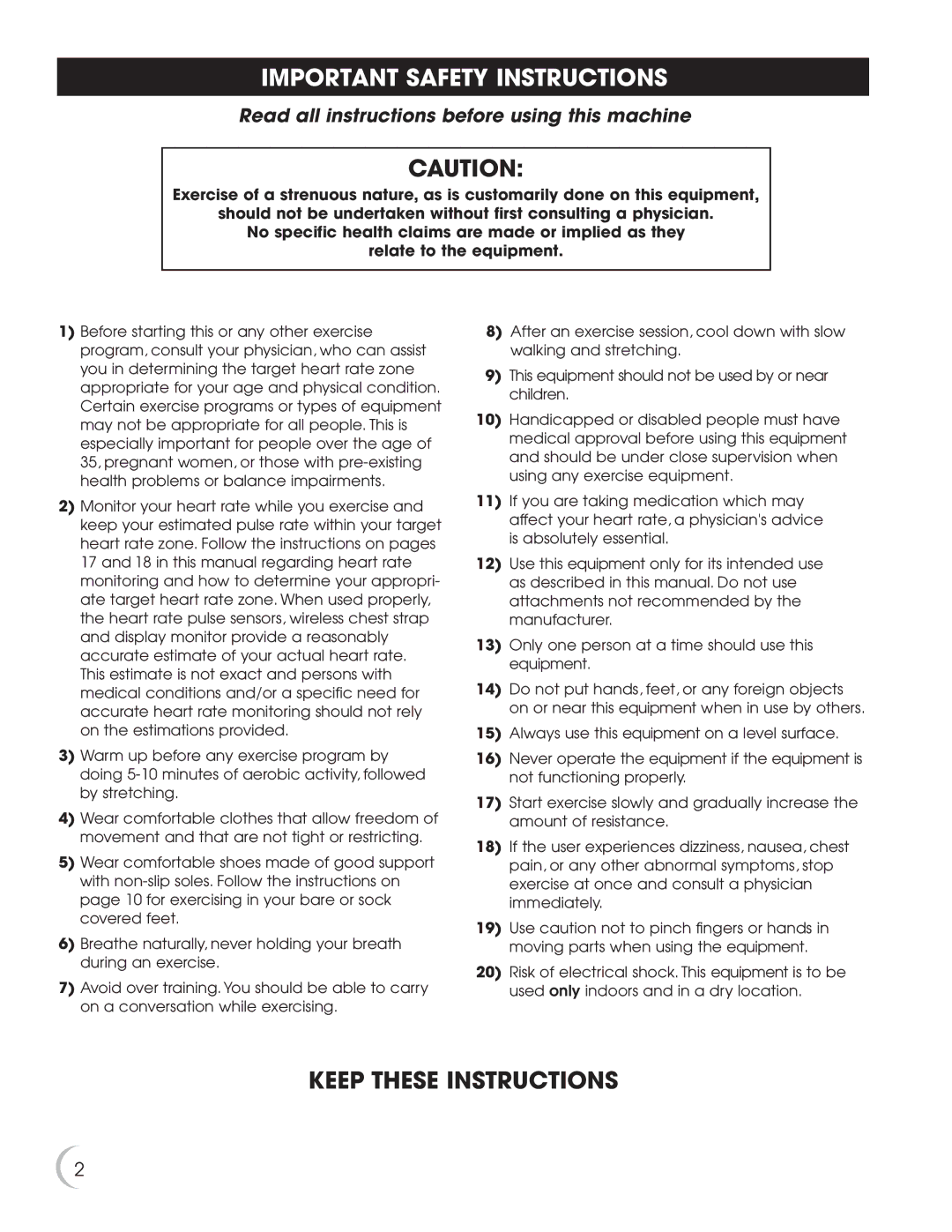 New Balance 5K 5100 owner manual Important Safety Instructions, Keep These Instructions 